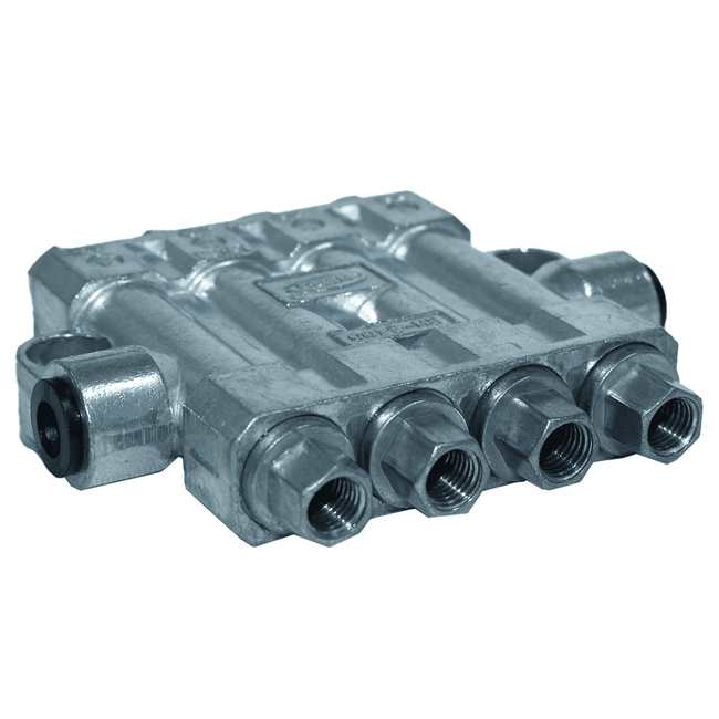 Distribuidor Linha Simples Volumétrico Com Pino De Inspeção RH-3420, 4 Saídas De 0,20cc Cada